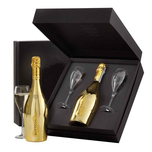 Bottega Gold Prosecco Black Gift Set with 2 Glasses 75cl
